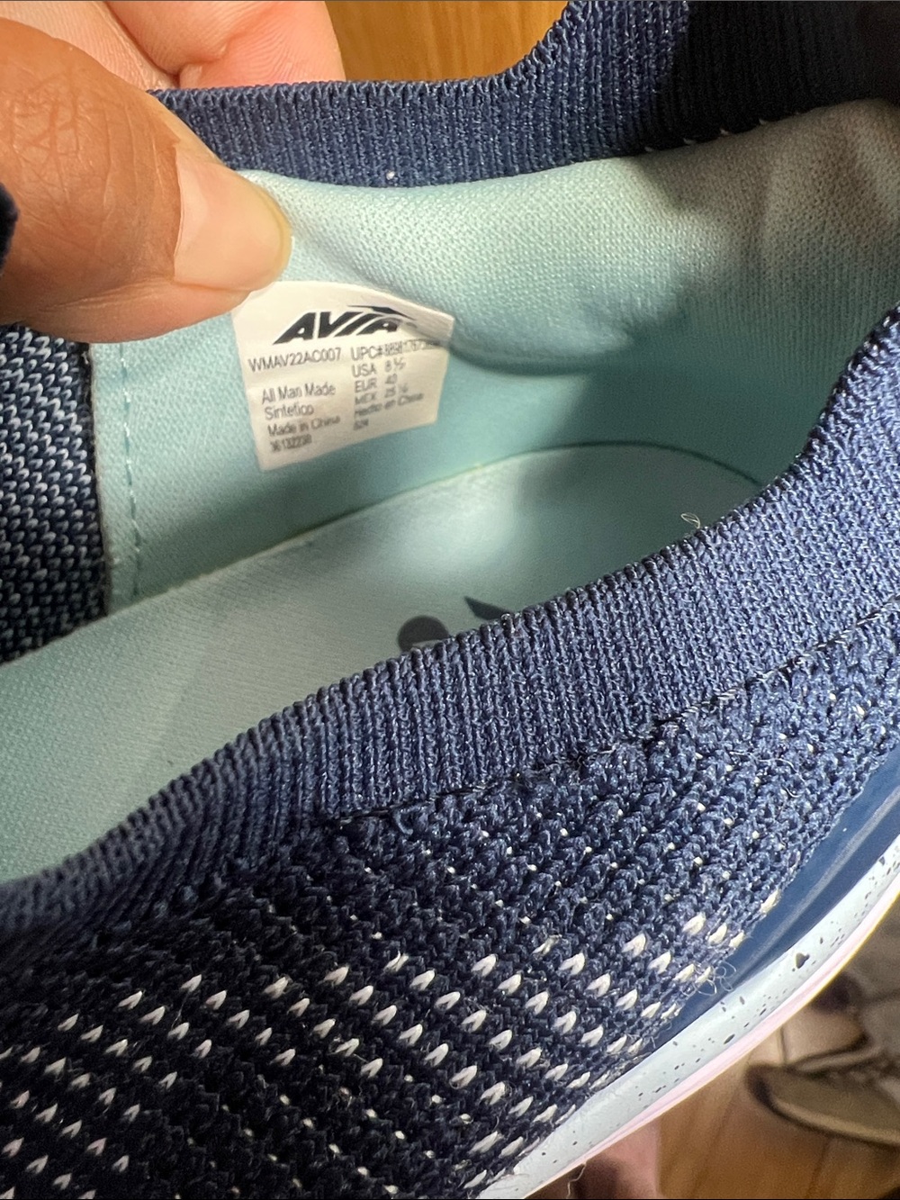 Avia Women's Slip-On Knit Athletic Sneakers in Navy and Light Blue - Picture 7 of 7